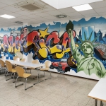 Wandgestaltung Walldesign Interior design Graffiti für Coca Cola von BOMBER, CANTWO & DAIM für Oxygen in der Abfüllung Dorsten bei Essen 1996 © BOMBER CANTWO DAIM