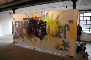 Engine Power, VDMA/Cimac, Spraycan and acryl on canvas, ca. 350 cm x 180 cm, 2013